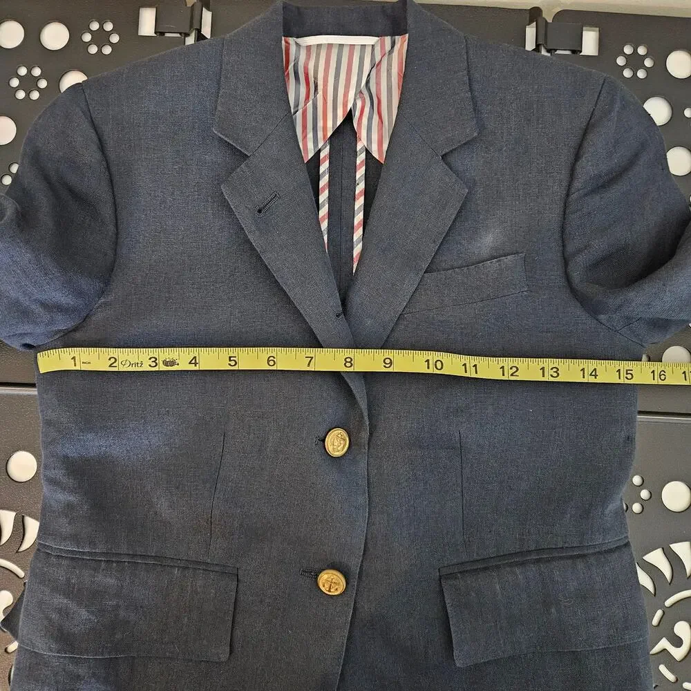 Thom Browne Women's Navy Blue Linen Nautical Blazer Jacket | Size‎ 0 | FLAWS